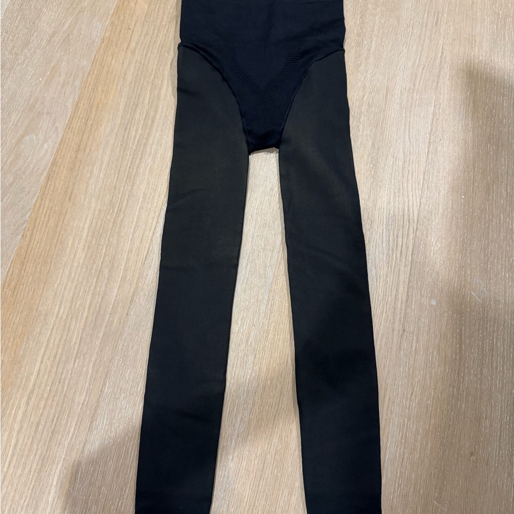 Fleece lined fake sheer black thick tights